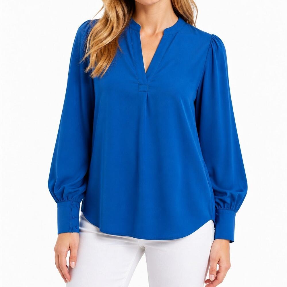Banana Republic Royal Blue V Neck Puff Sleeve Blouse